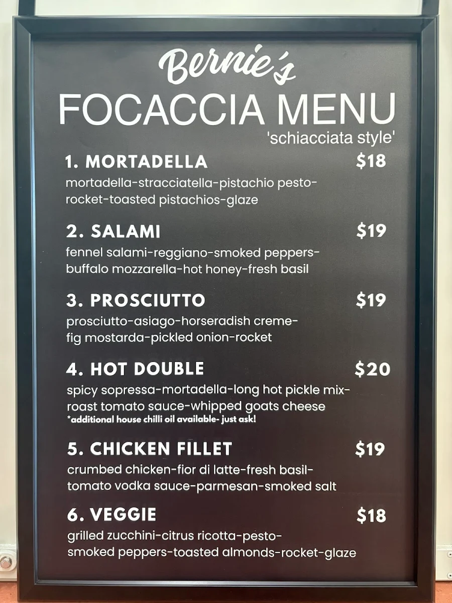 Menu, Bernie’s
