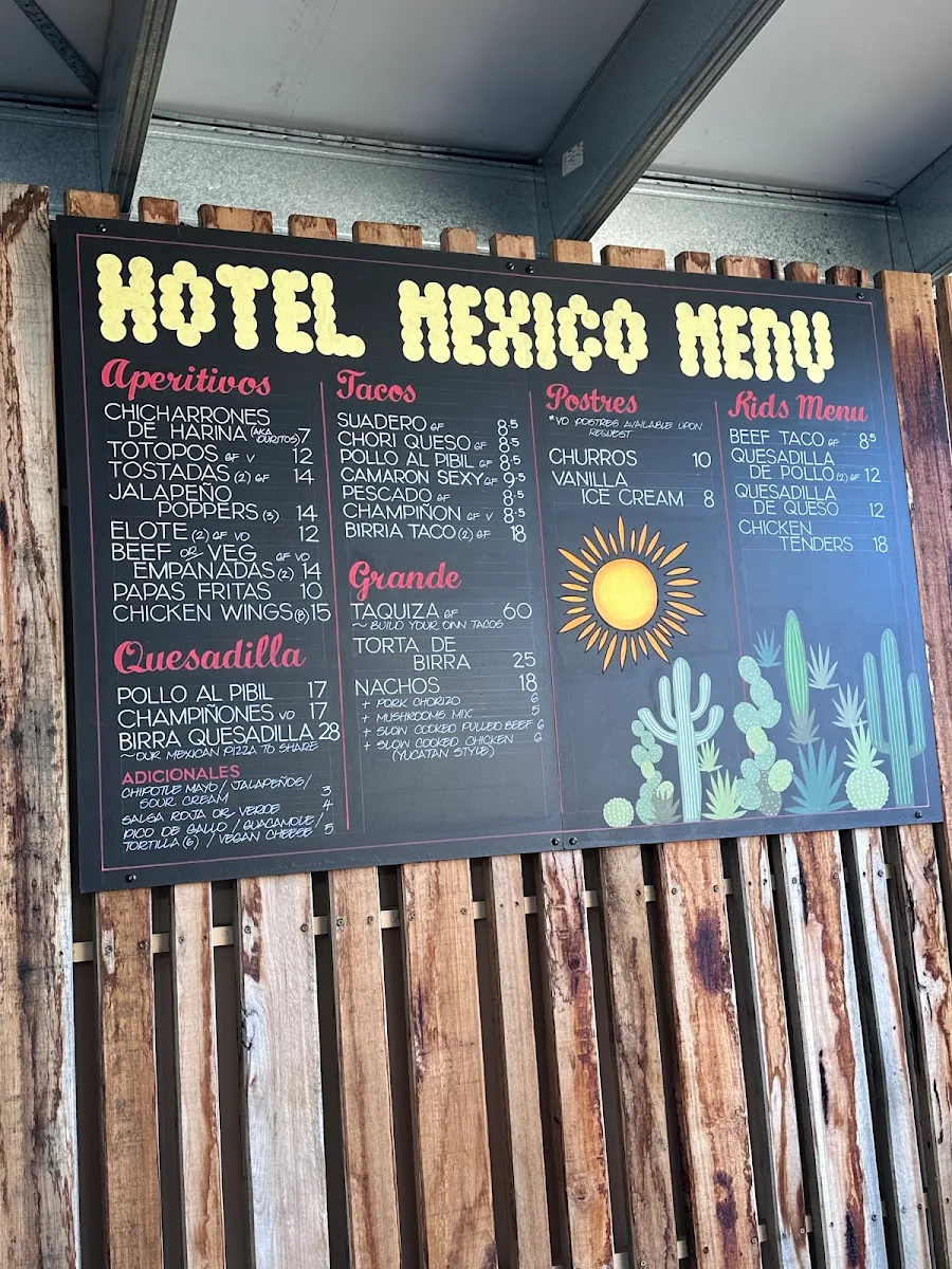 Menu, Hotel Mexico