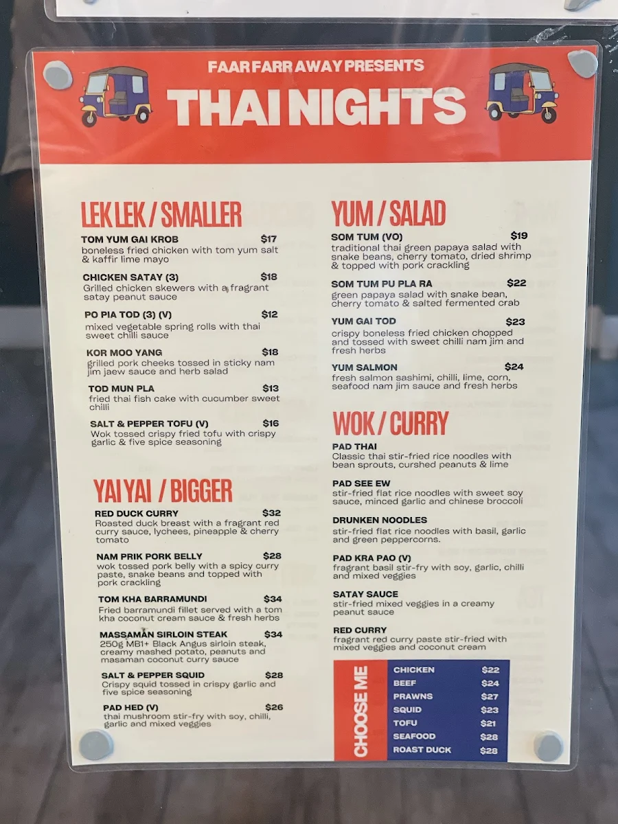 Menu, Faar Farr Away