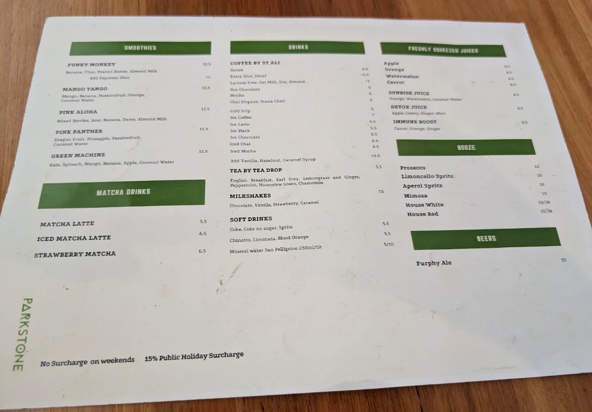 Menu, Parkstone