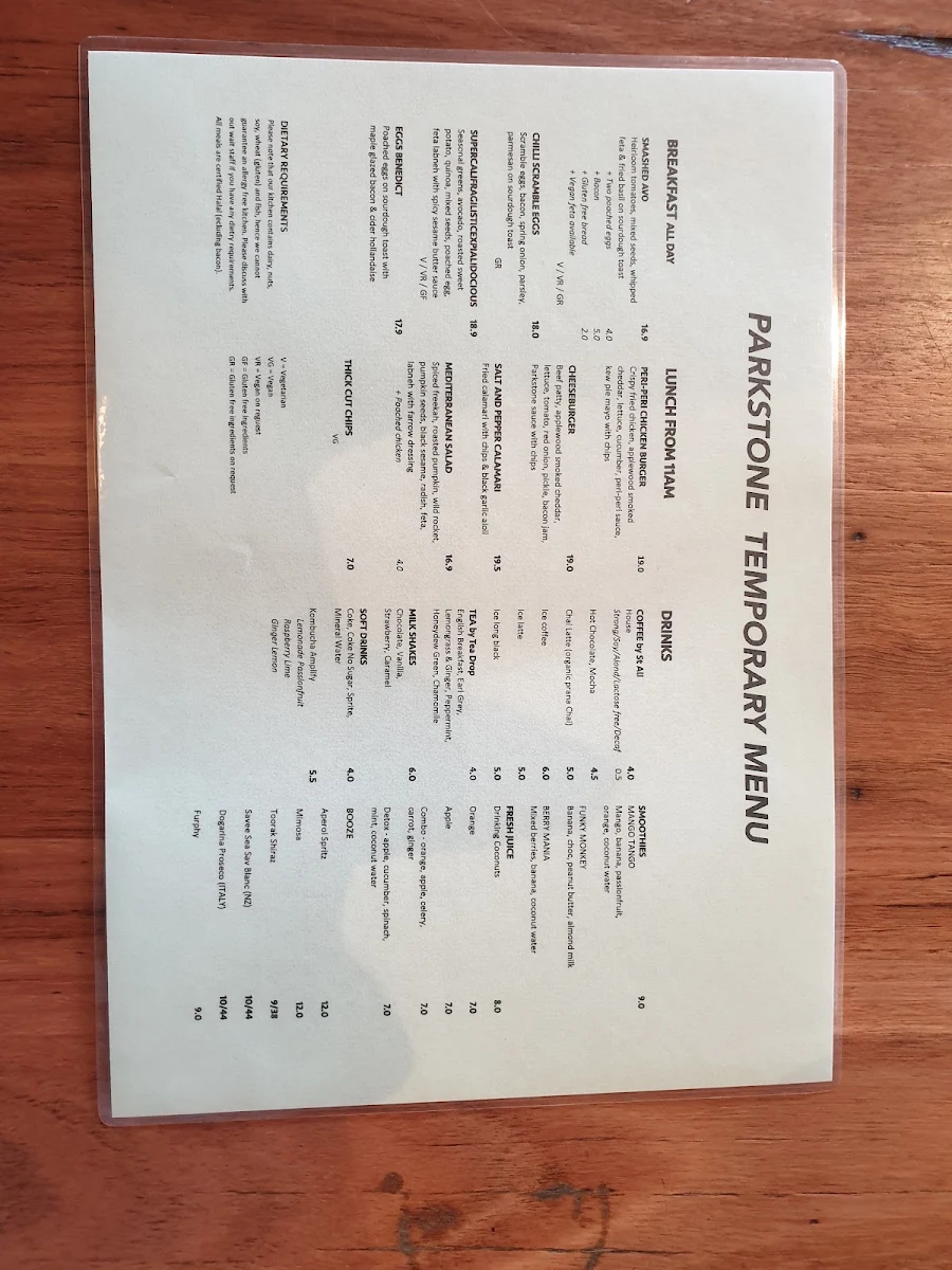 Menu, Parkstone