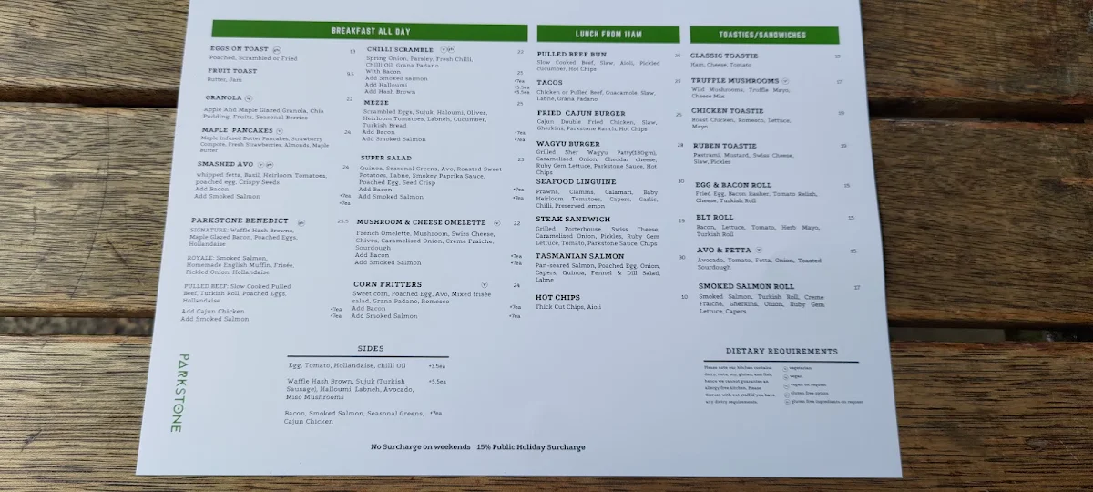 Menu, Parkstone