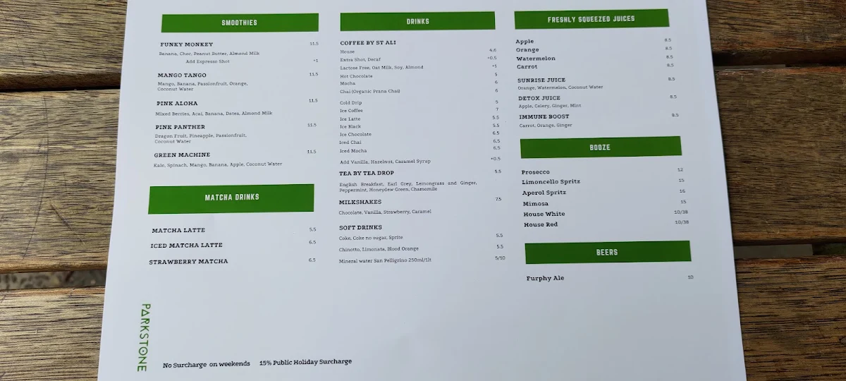 Menu, Parkstone