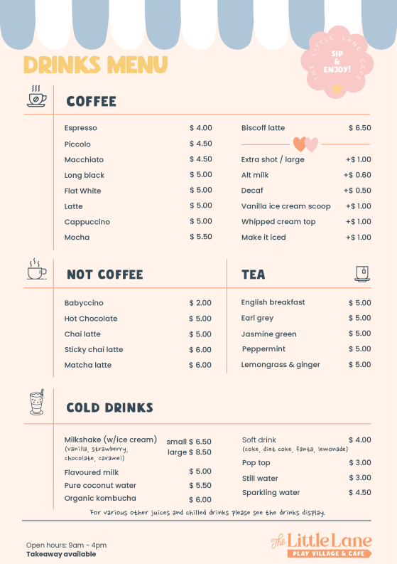 Menu, The Little Lane Play Village & Cafe