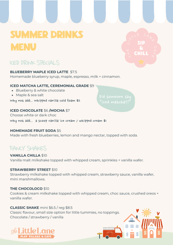 Menu, The Little Lane Play Village & Cafe