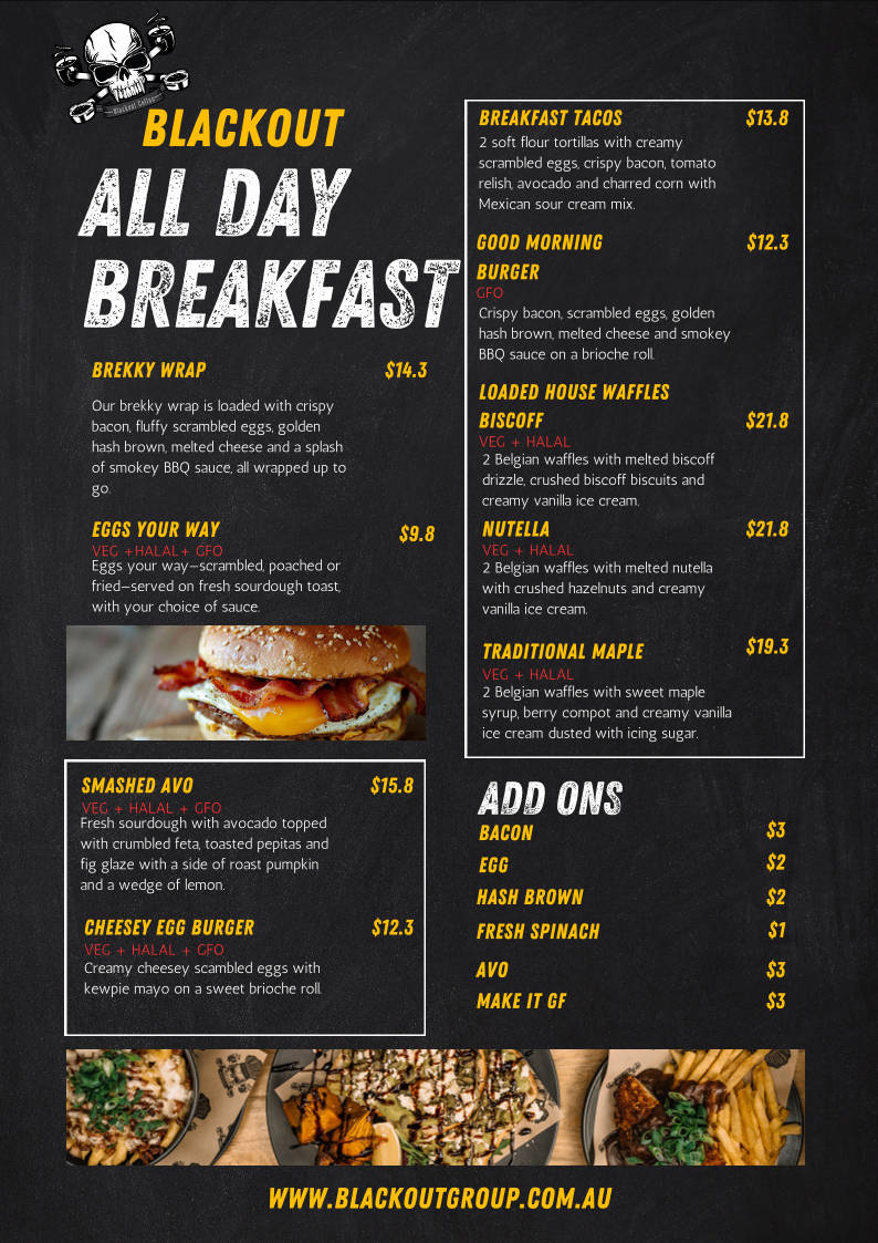 Menu, Blackout Coffee And Catering