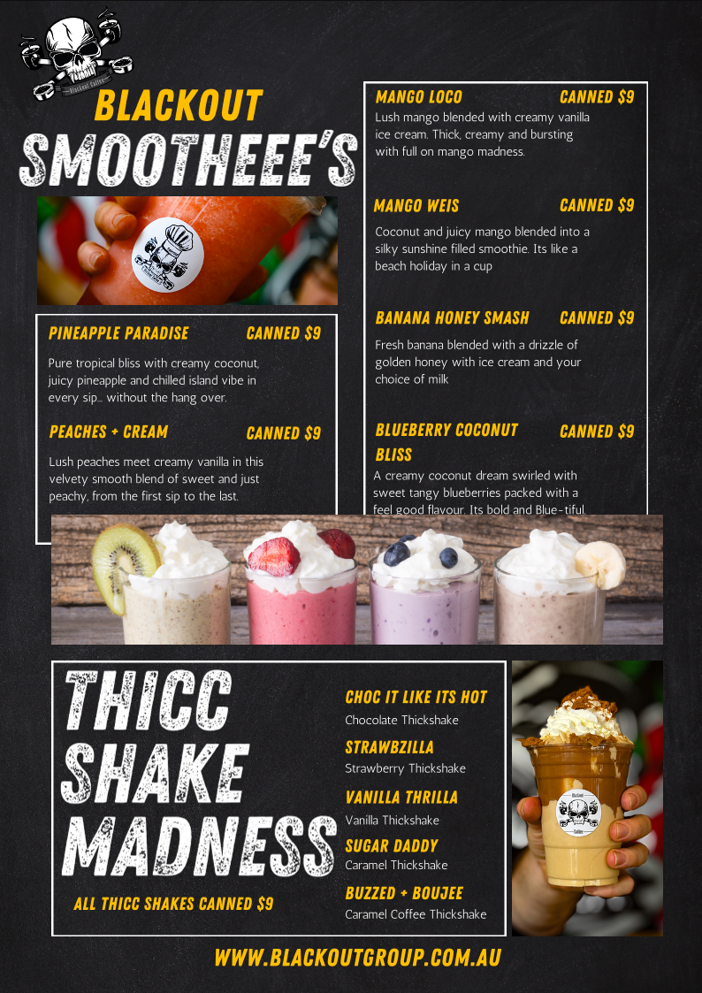 Menu, Blackout Coffee And Catering