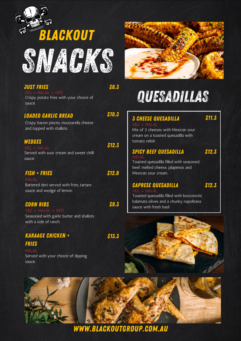 Menu, Blackout Coffee And Catering