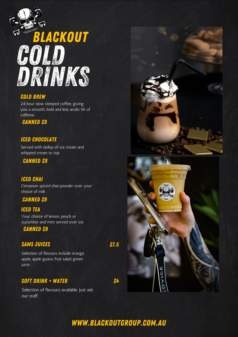 Menu, Blackout Coffee And Catering