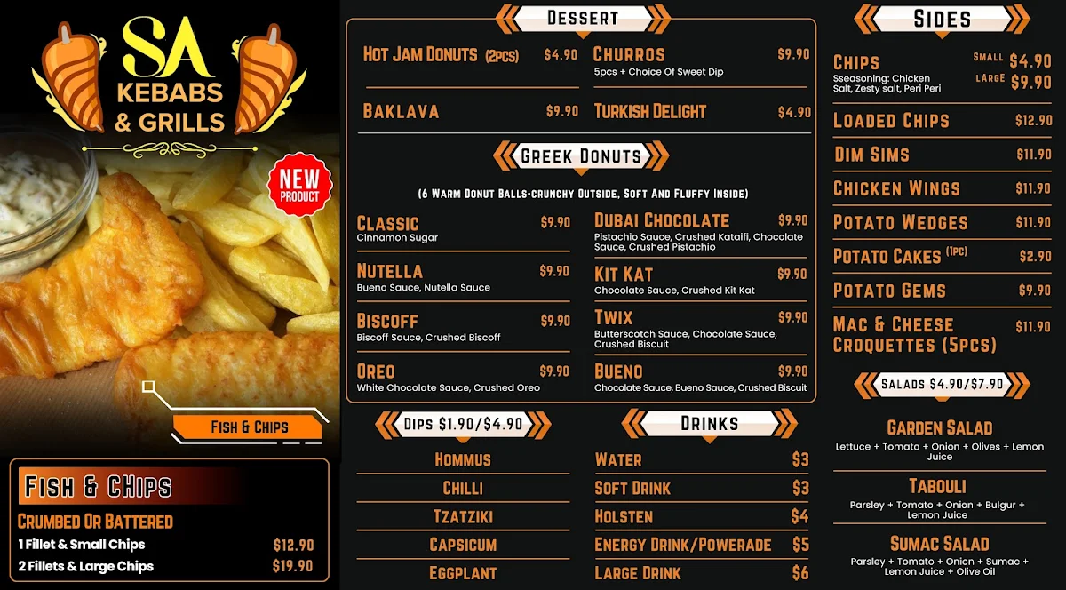 Menu, SA Kebabs & Grills