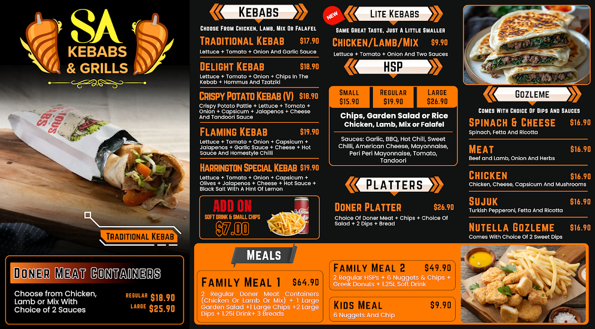 Menu, SA Kebabs & Grills