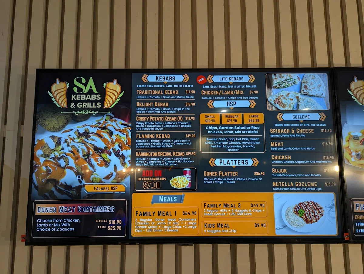 Menu, SA Kebabs & Grills