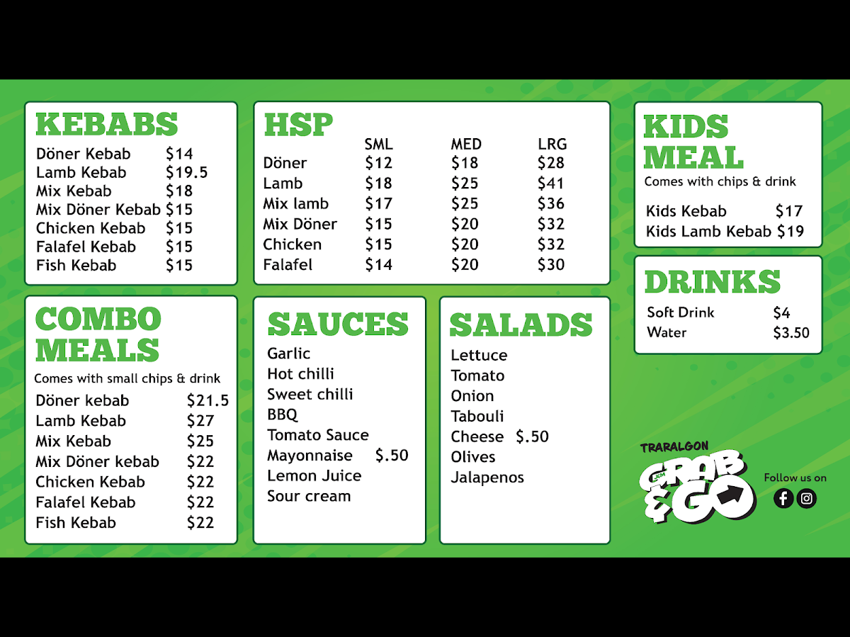 Menu, GRAB&GO KEBABS &HSP’S