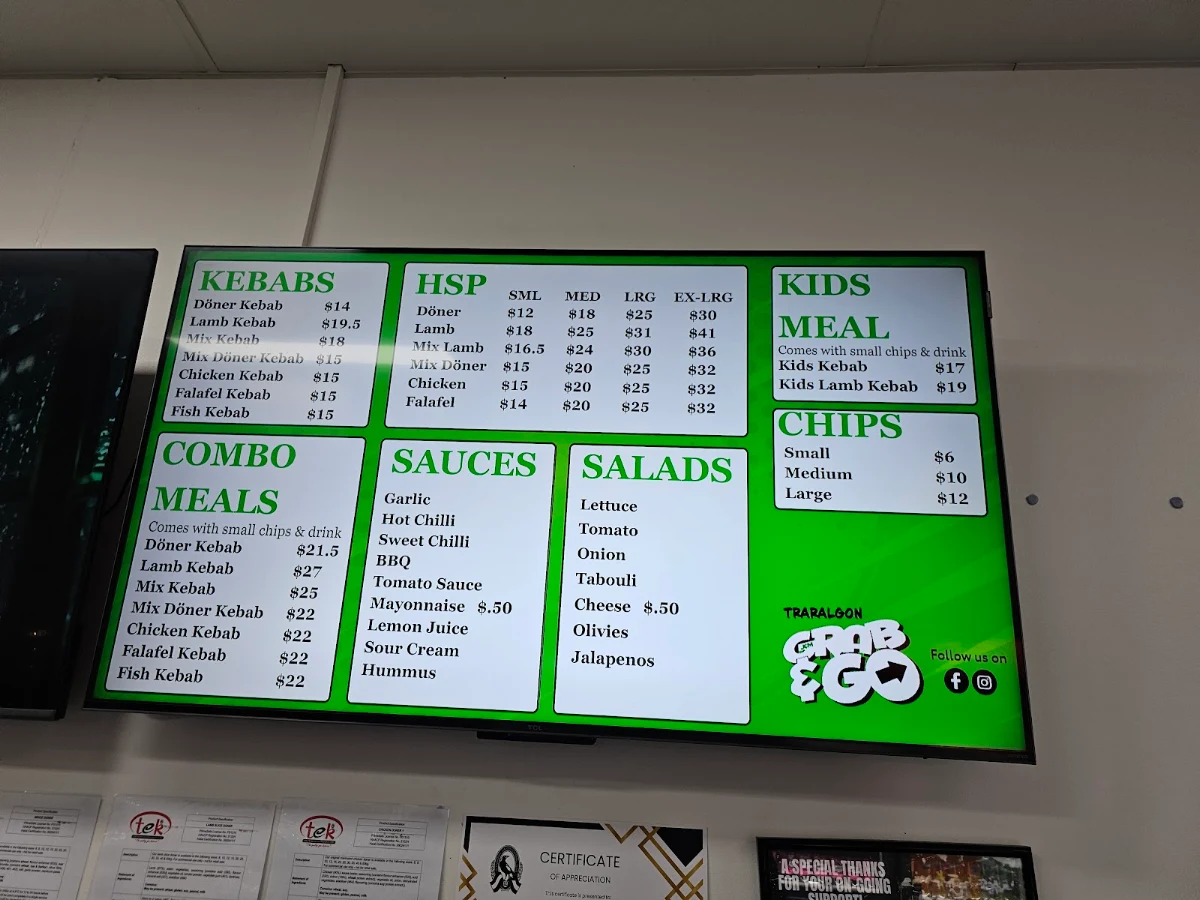 Menu, GRAB&GO KEBABS &HSP’S