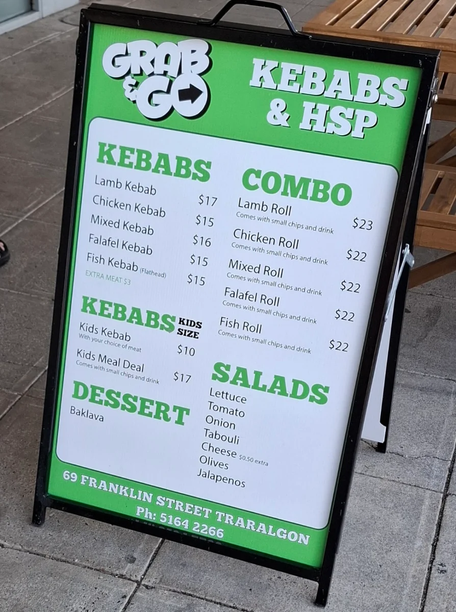 Menu, GRAB&GO KEBABS &HSP’S