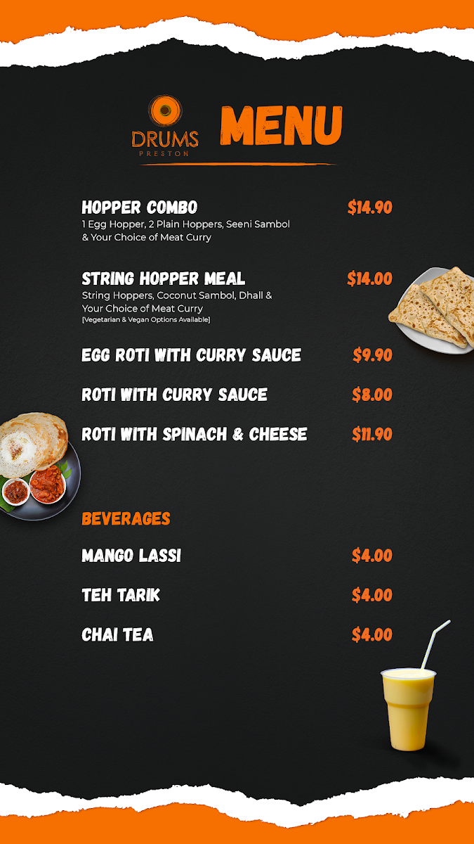 Menu, Drums Cafe Preston