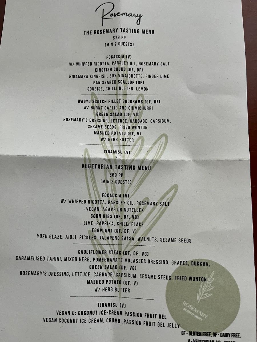 Menu, Rosemary by EightyTwenty the cafe | Kingston Cafe
