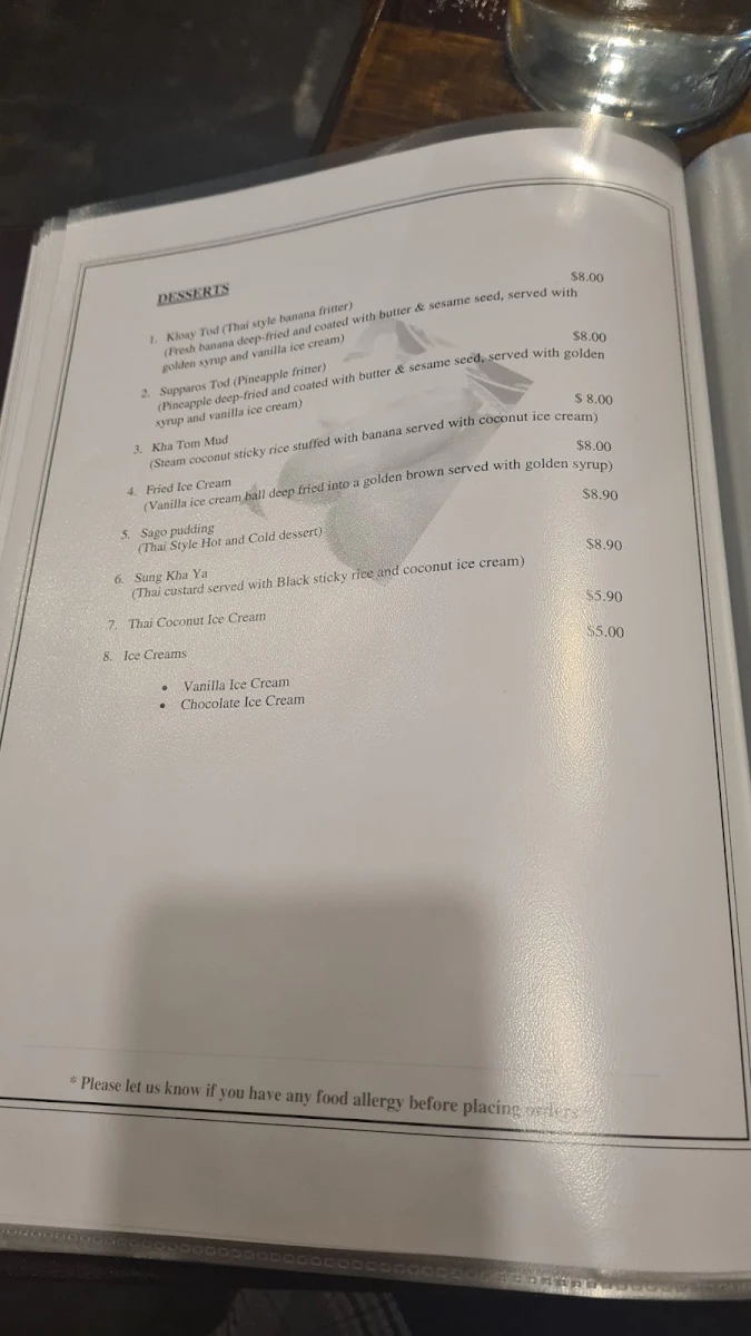 Menu, Khao Thip Thai Restaurant