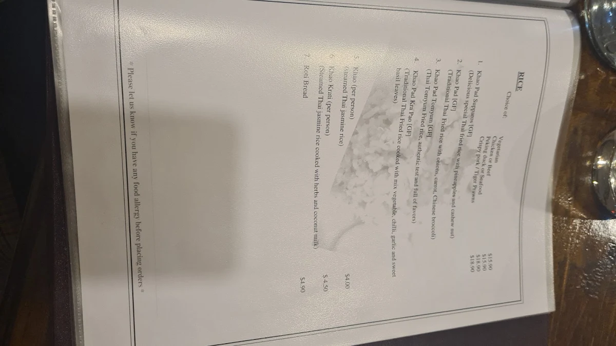 Menu, Khao Thip Thai Restaurant