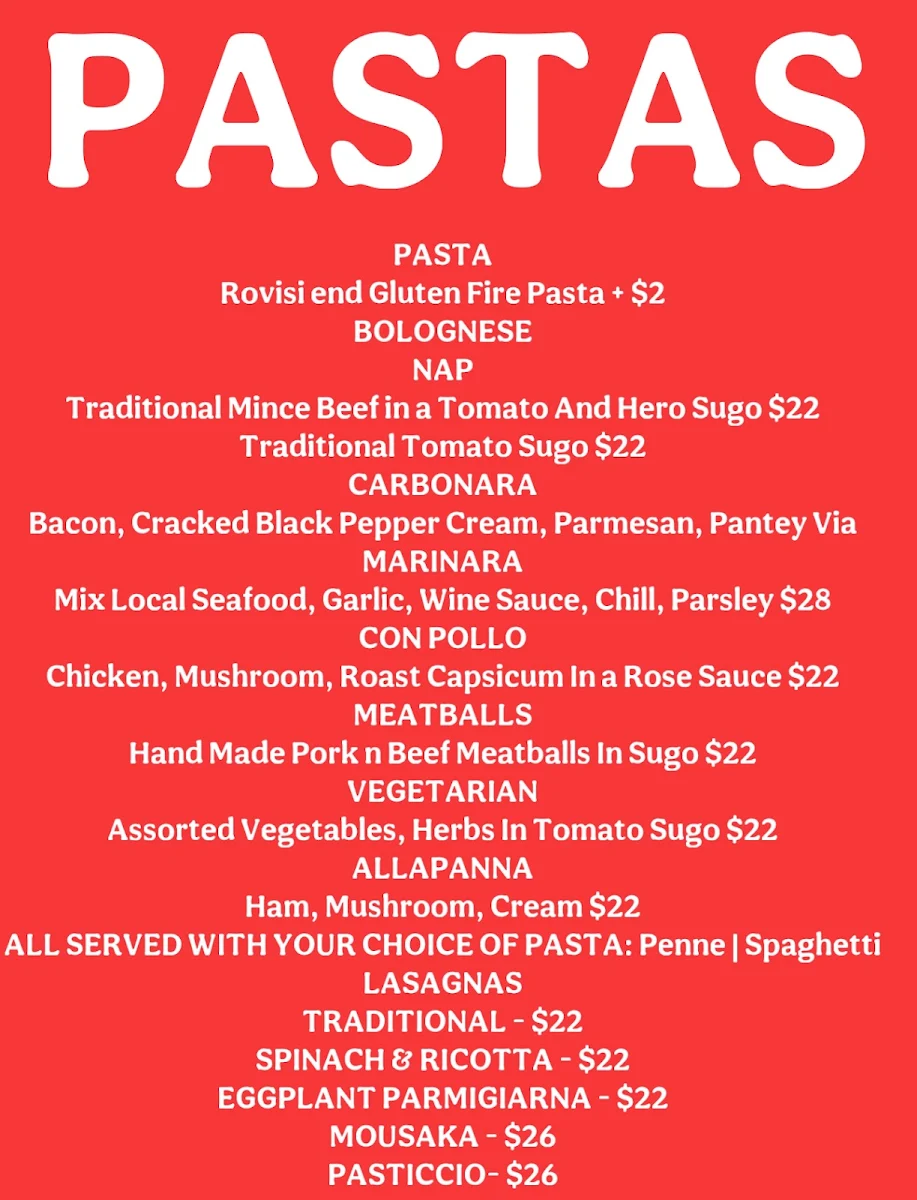 Menu, KapirisLand Pizza