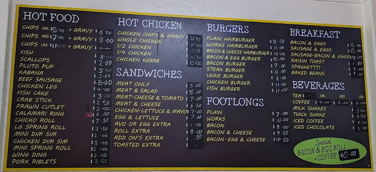 Menu, Londy's Takeaway
