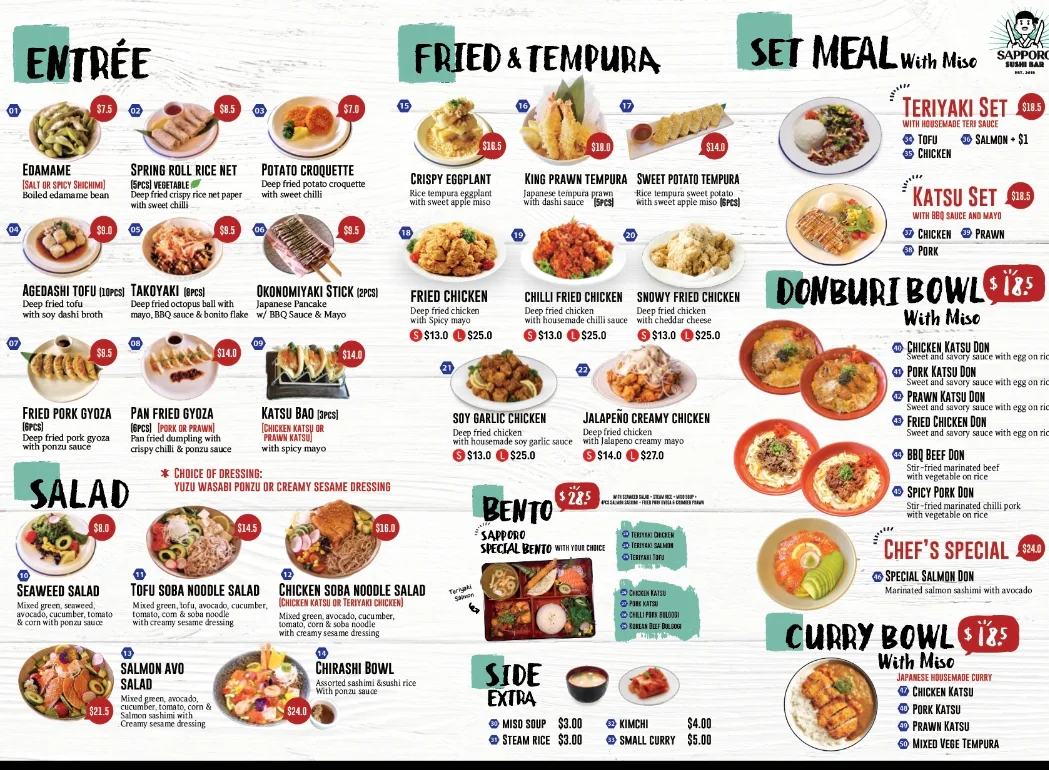 Menu, Sapporo Dining st clair