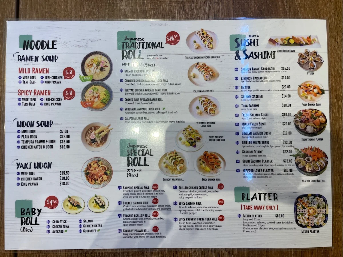 Menu, Sapporo Dining st clair
