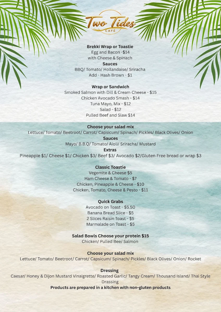 Menu, Two Tides Cafe