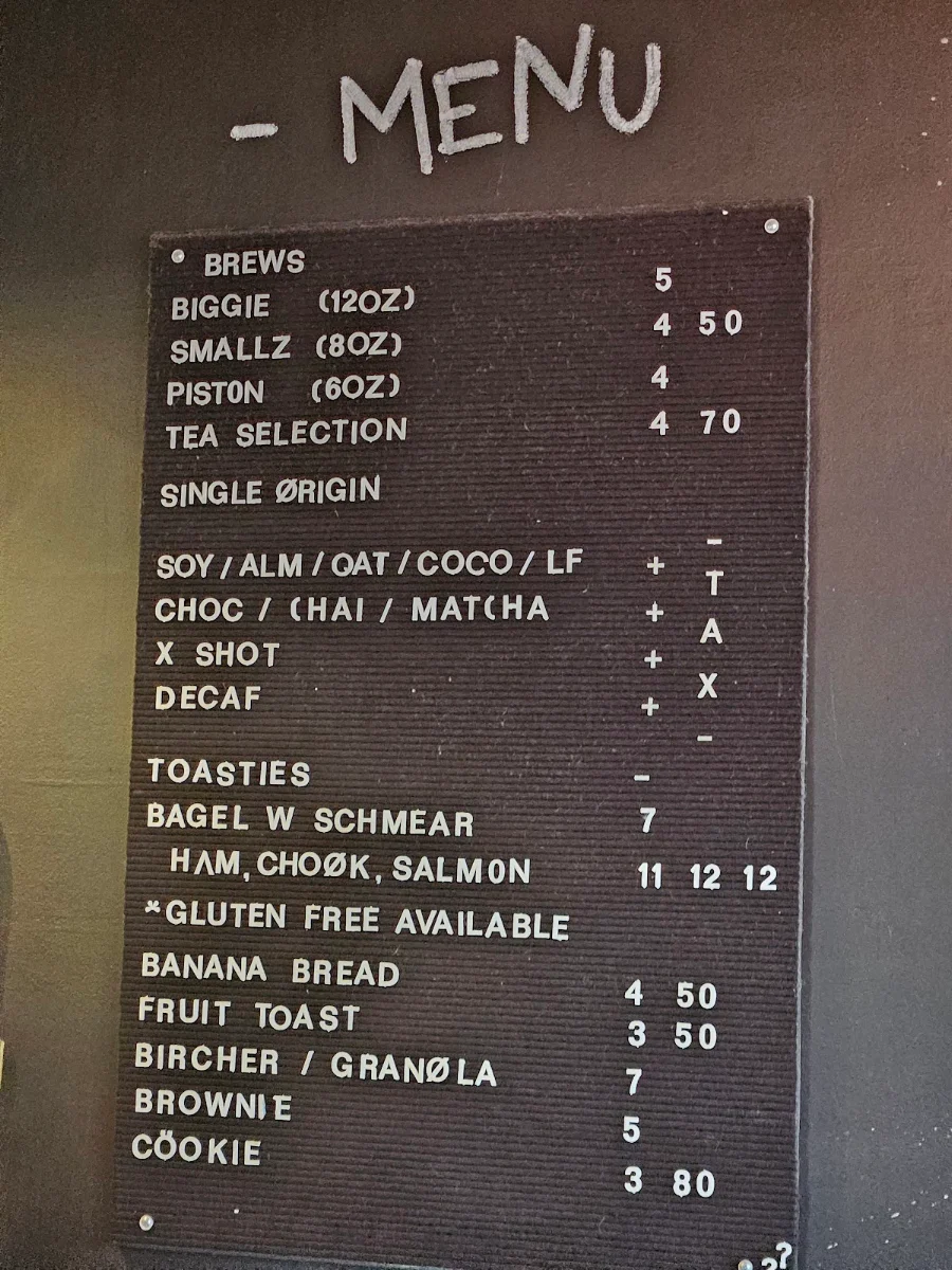 Menu, Engine Room Espresso