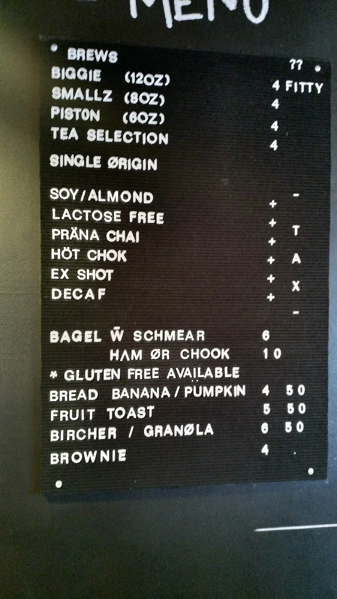 Menu, Engine Room Espresso