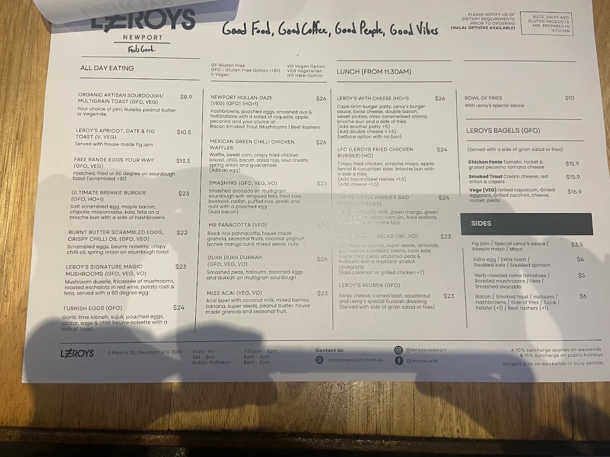 Menu, Leroys
