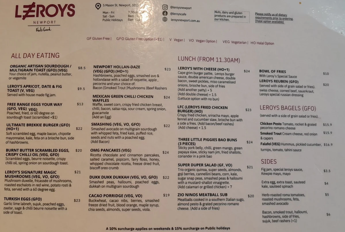 Menu, Leroys