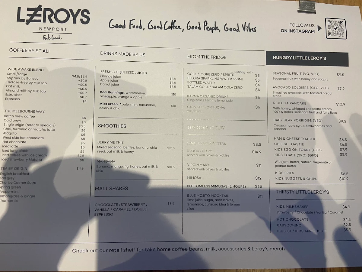 Menu, Leroys