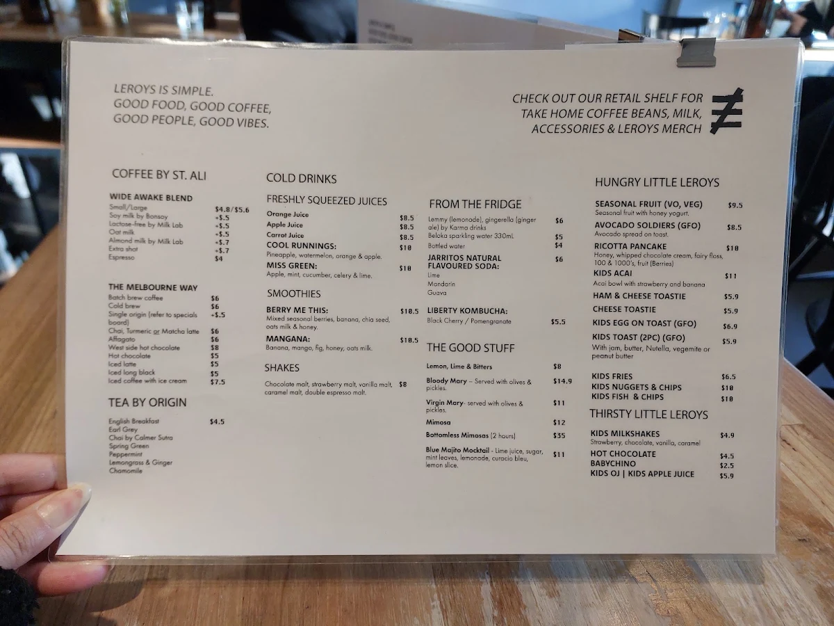 Menu, Leroys