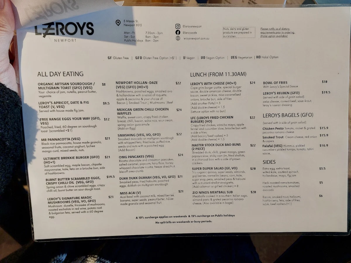 Menu, Leroys