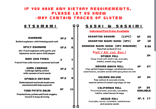 Menu, AKAMARU Japanese Casual Dining