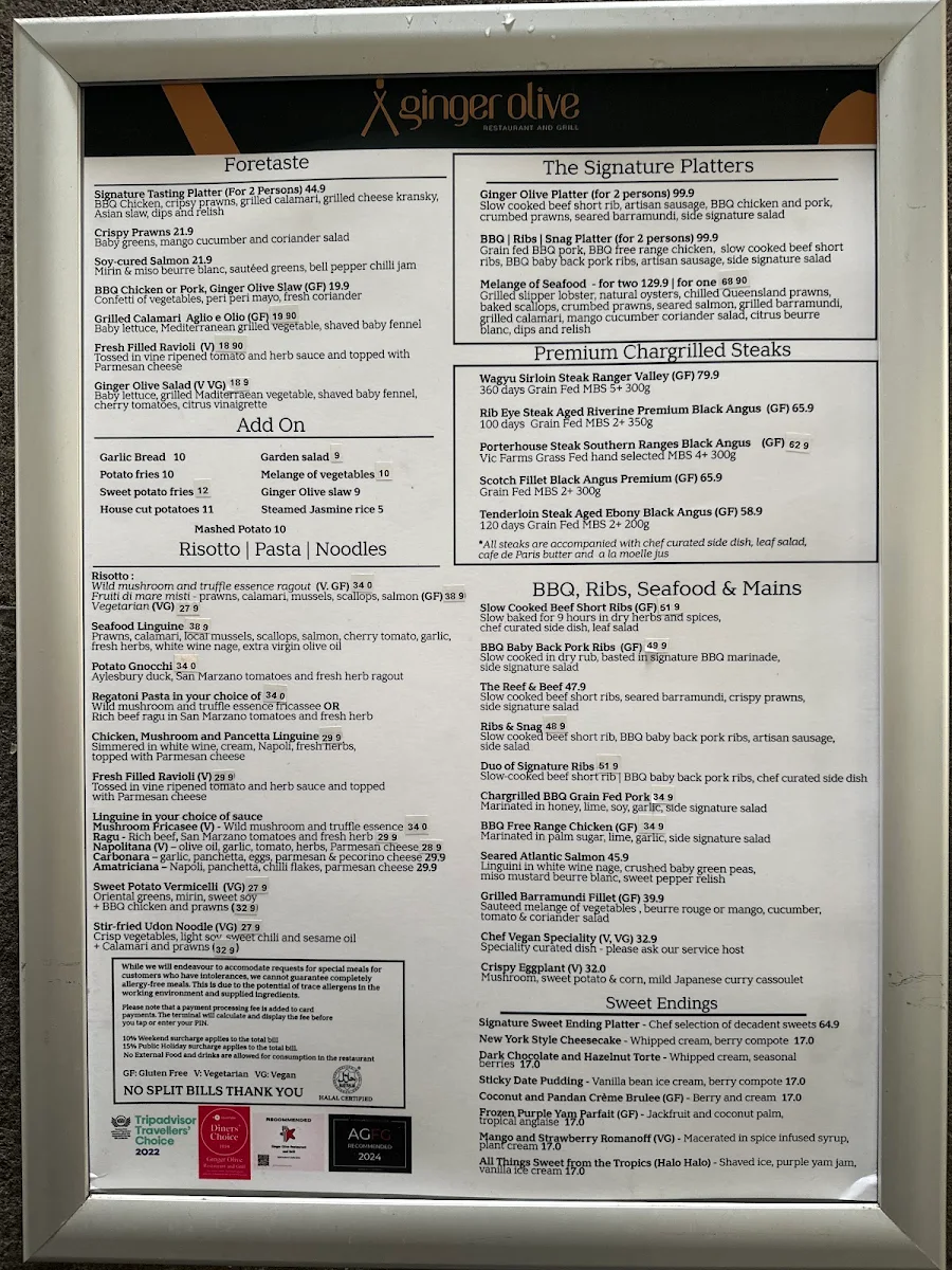 Menu, Ginger Olive | Restaurant and Grill