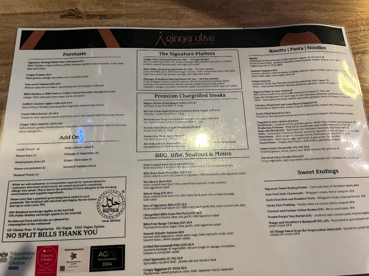 Menu, Ginger Olive | Restaurant and Grill