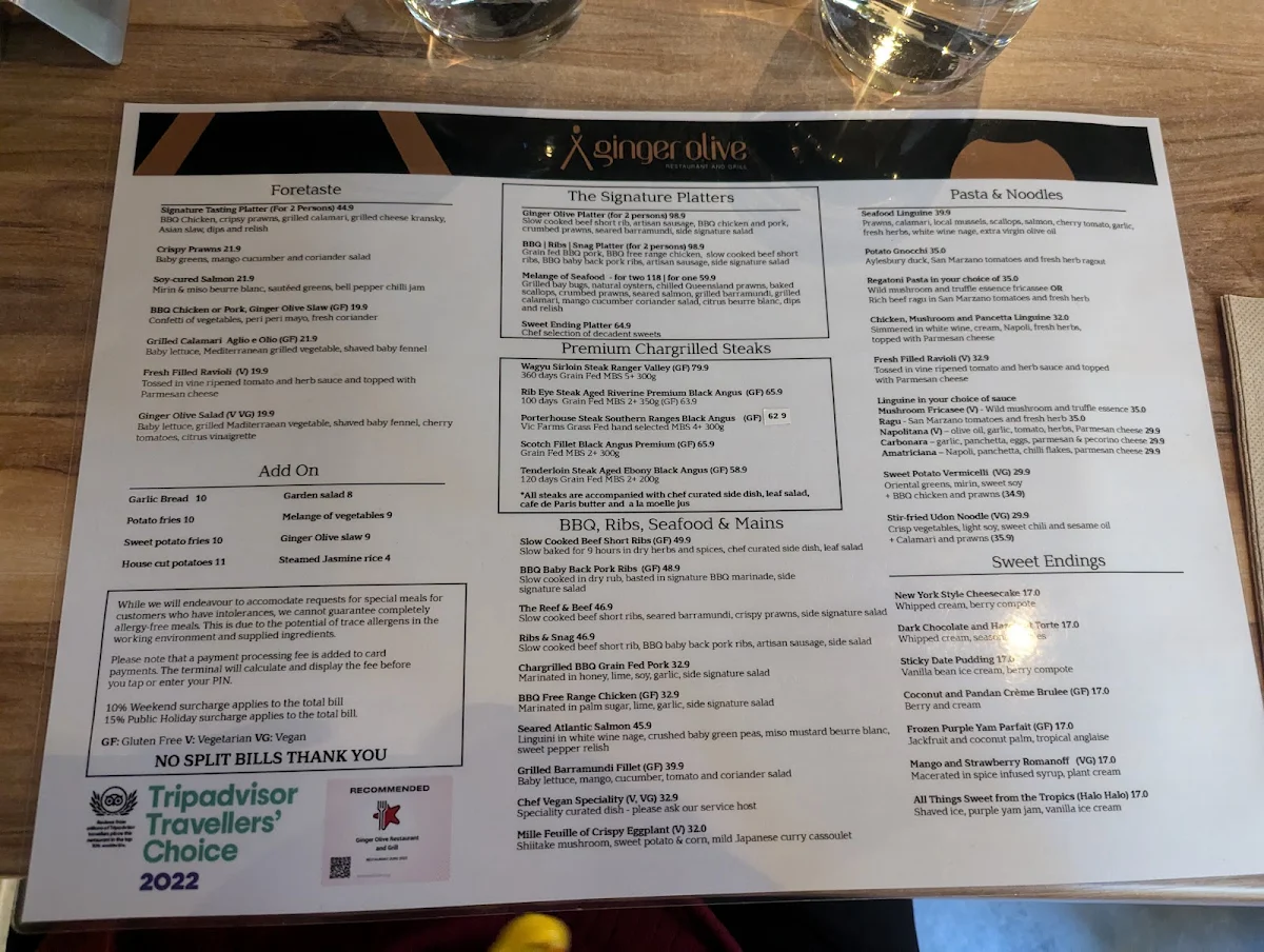 Menu, Ginger Olive | Restaurant and Grill