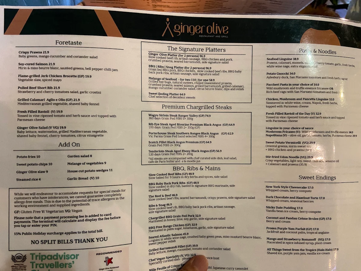 Menu, Ginger Olive | Restaurant and Grill
