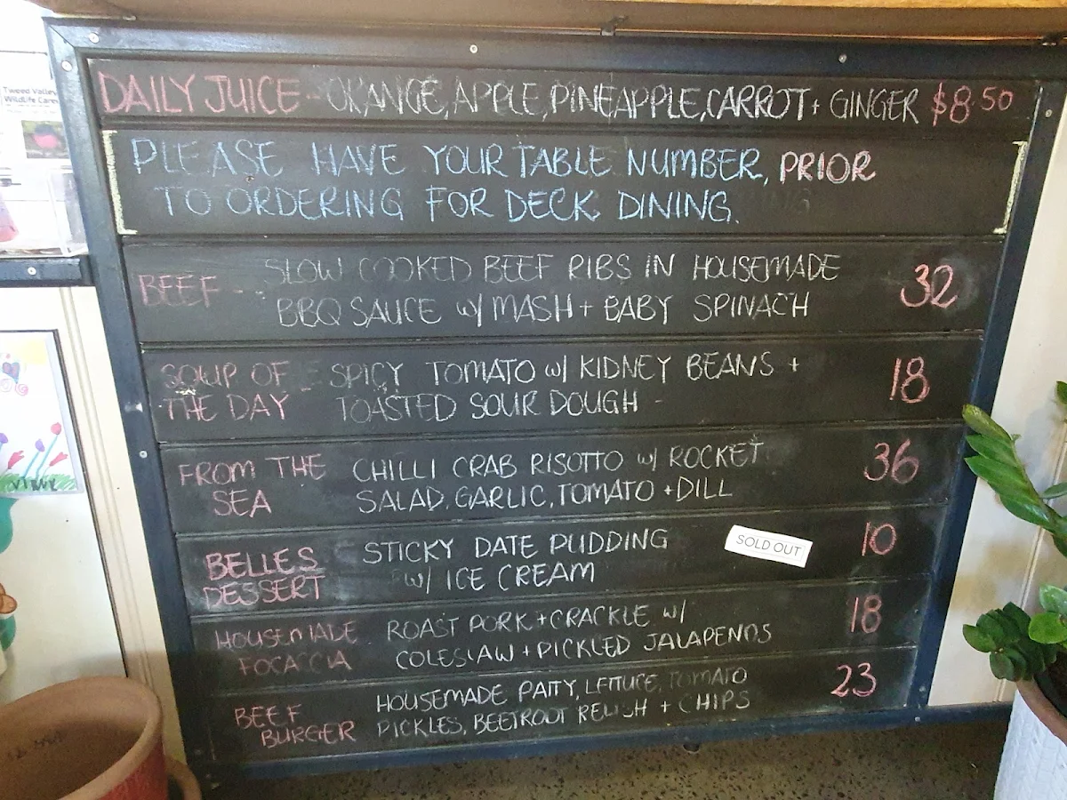 Menu, Crystal Creek Estate Cafe & Nursery