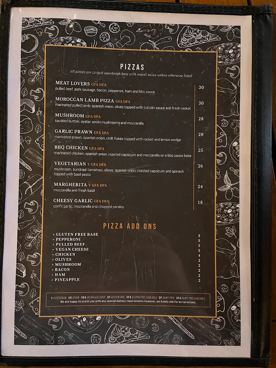 Menu, Harrigan's Hunter Valley