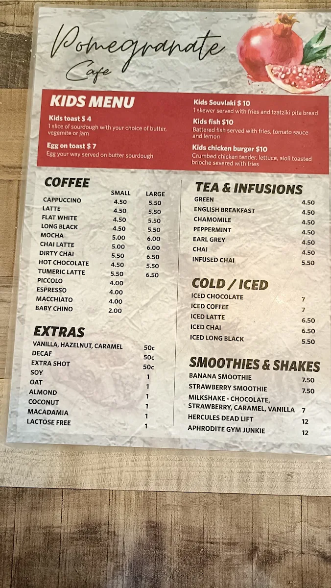 Menu, Pomegranate Cafe & Eatery