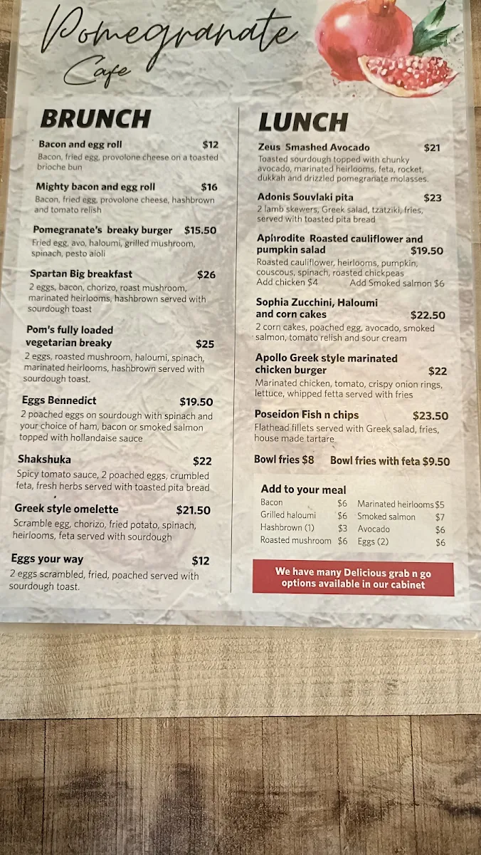 Menu, Pomegranate Cafe & Eatery
