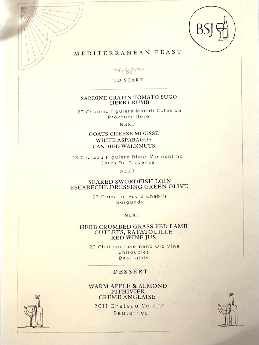 Menu, Bistro St Jacques