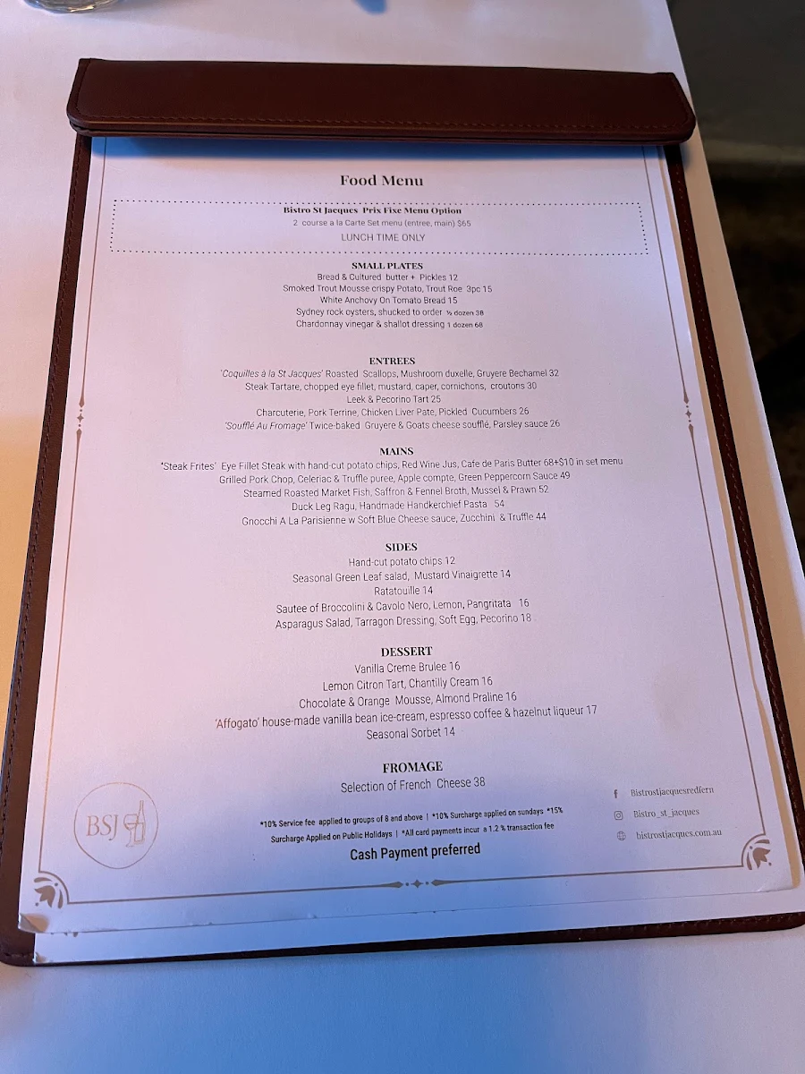 Menu, Bistro St Jacques