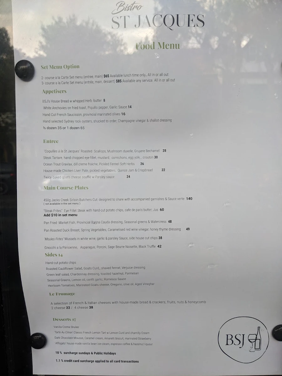 Menu, Bistro St Jacques