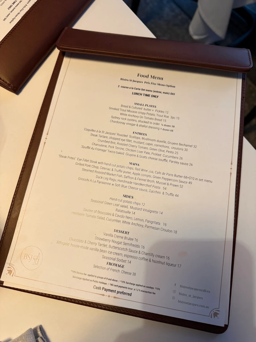 Menu, Bistro St Jacques