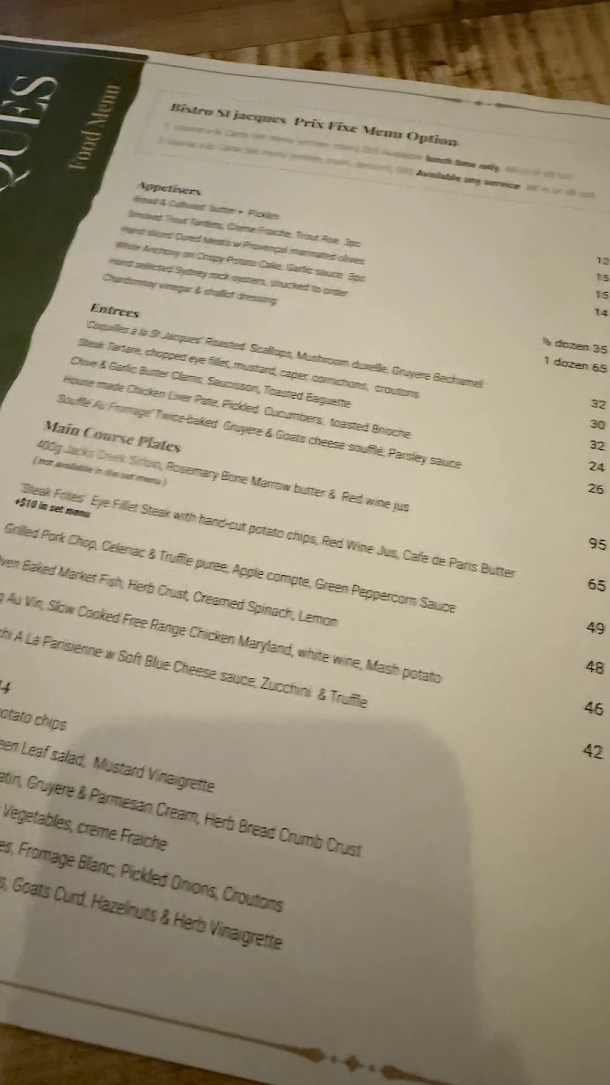 Menu, Bistro St Jacques