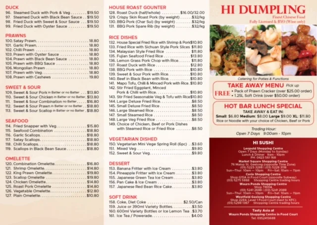 Menu, Hi Sushi Geelong